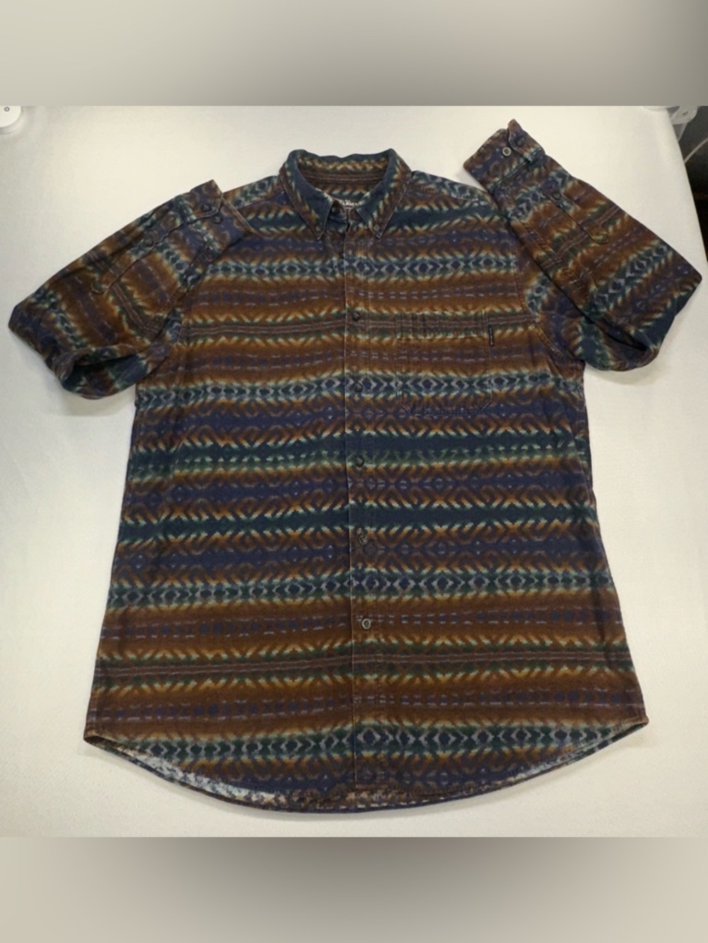 VTG Woolrich Men's XL Southwestern Aztec Flannel Shirt Geometric Earth Tones - Picture 5 of 7